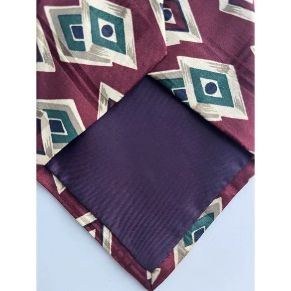 Polo Ralph Lauren Hand Made Neck Tie Burgundy Geometric 57" X 3 3/4" - Picture 4 of 5